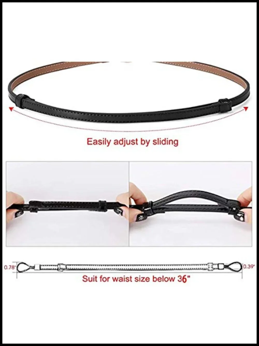 Women's Leather Skinny Belt Adjustable Thin Waist Belt Gold Buckle